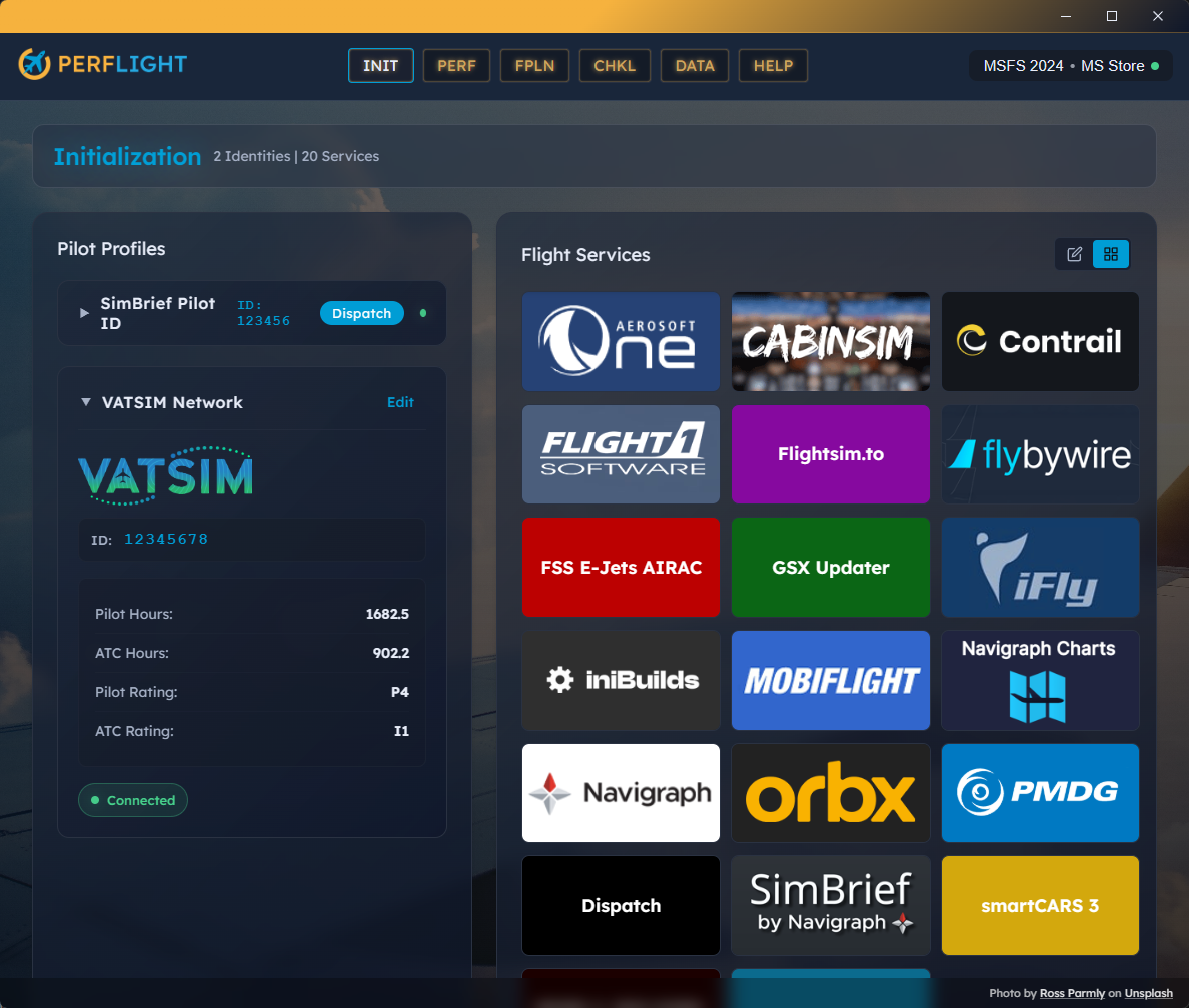 Pilot profiles and flight service launchers for Navigraph, SimBrief, PMDG and more